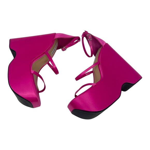 Steve Madden Pink Satin Strappy Platform Wedge Sandals Size 7 - Picture 4 of 9
